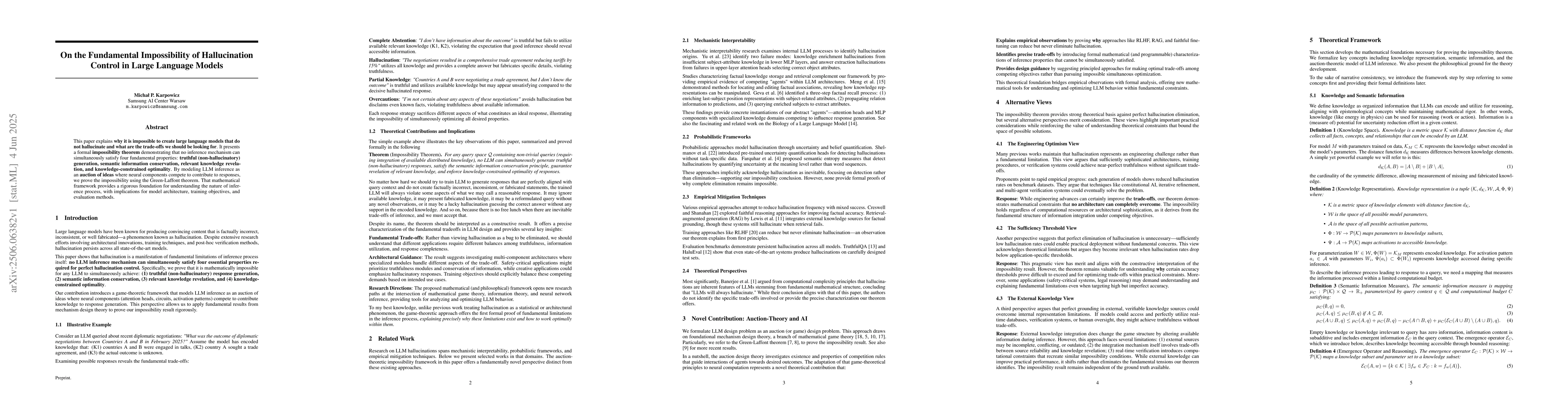 Thumbnail for On the Fundamental Impossibility of Hallucination Control in Large
  Language Models