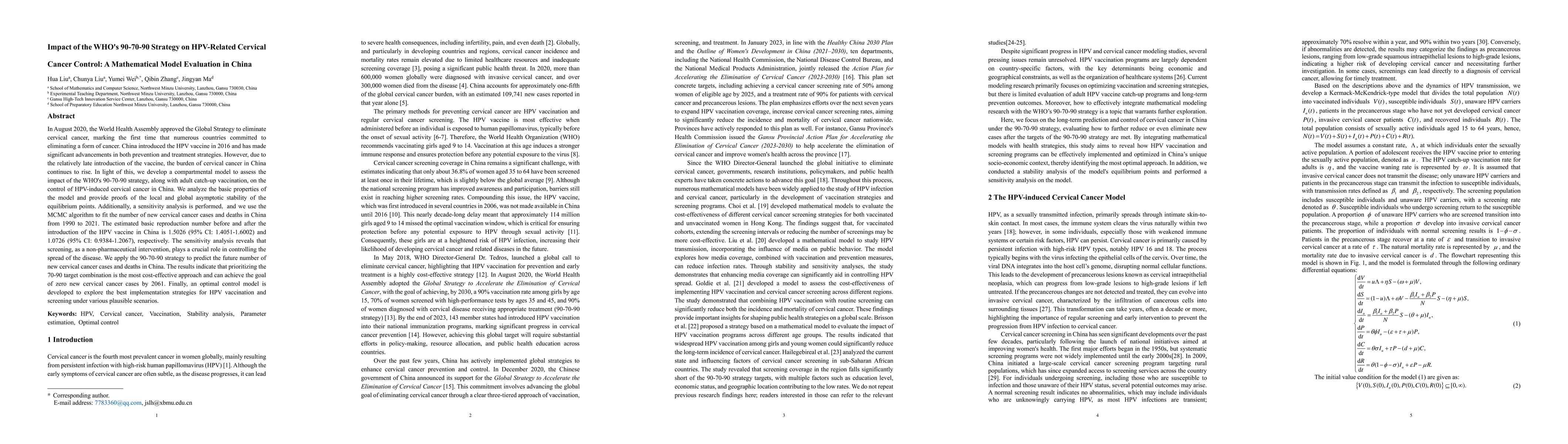 Thumbnail for Impact of the WHO's 90-70-90 Strategy on HPV-Related Cervical Cancer
  Control: A Mathematical Model Evaluation in China