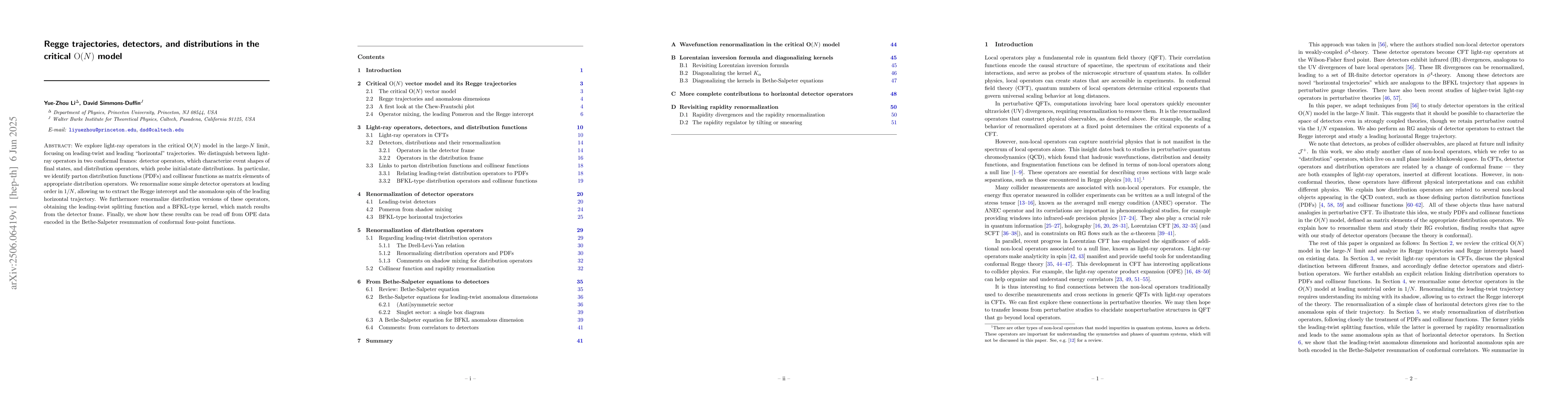 Thumbnail for Regge trajectories, detectors, and distributions in the critical ${\rm
  O}(N)$ model