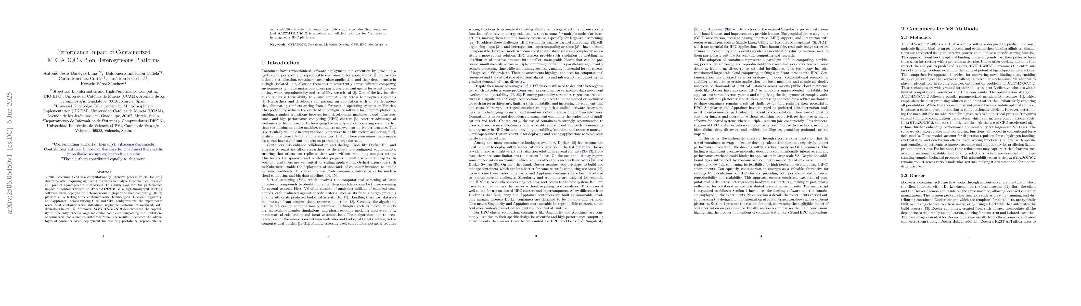 Thumbnail for Performance Impact of Containerized METADOCK 2 on Heterogeneous
  Platforms