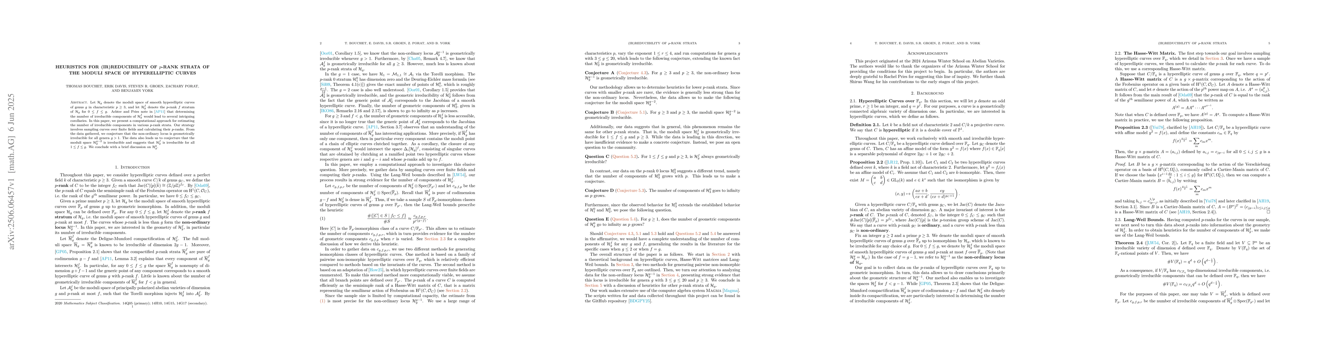 Thumbnail for Heuristics for (ir)reducibility of $p$-rank strata of the moduli space
  of hyperelliptic curves