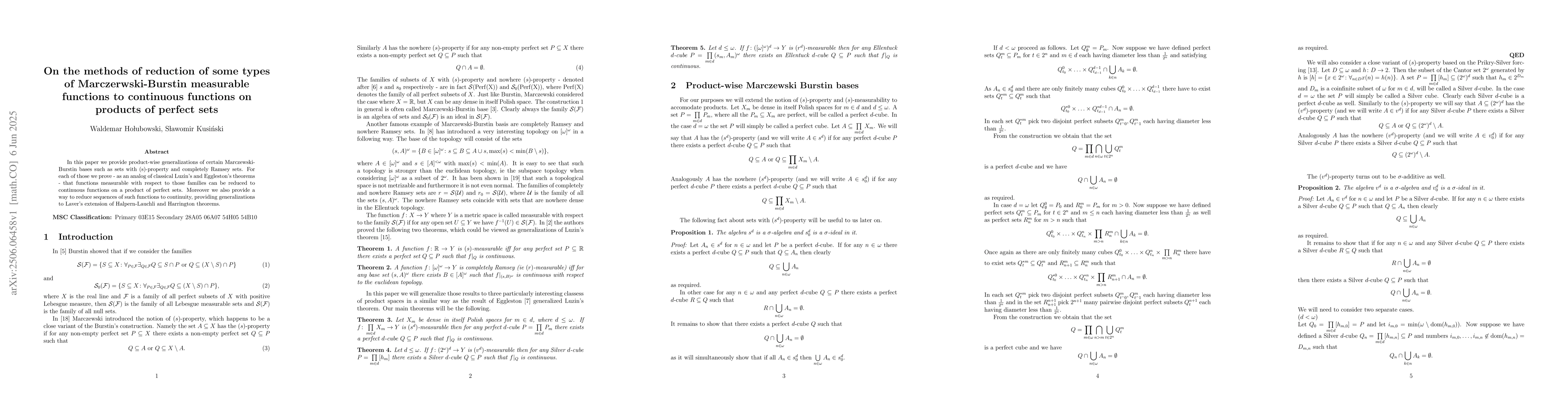 Thumbnail for On the methods of reduction of some types of Marczerwski-Burstin
  measurable functions to continuous functions on products of perfect sets