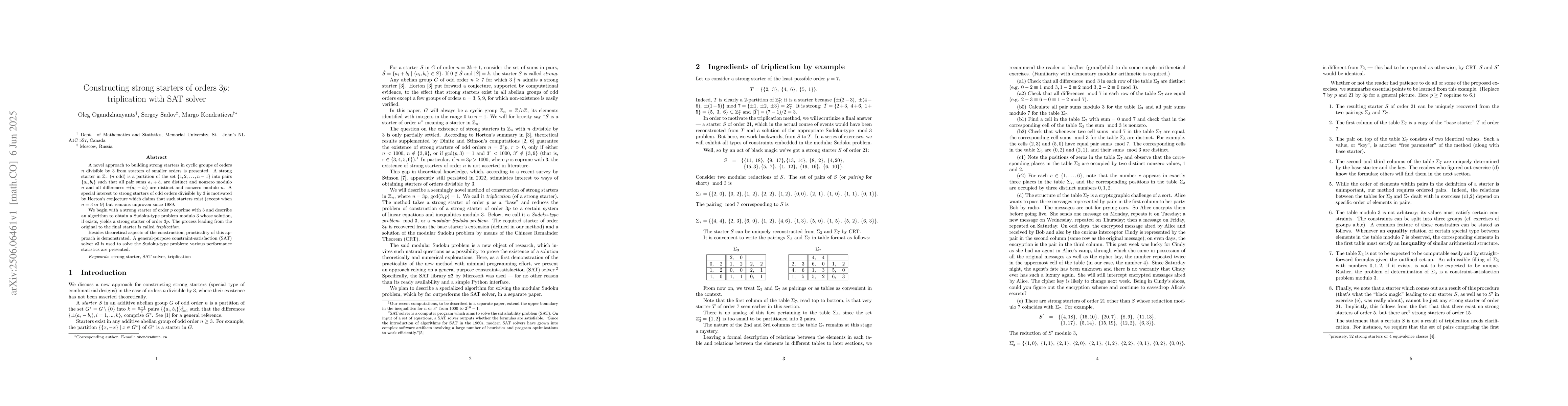 Thumbnail for Constructing strong starters of orders $3p$: triplication with SAT
  solver