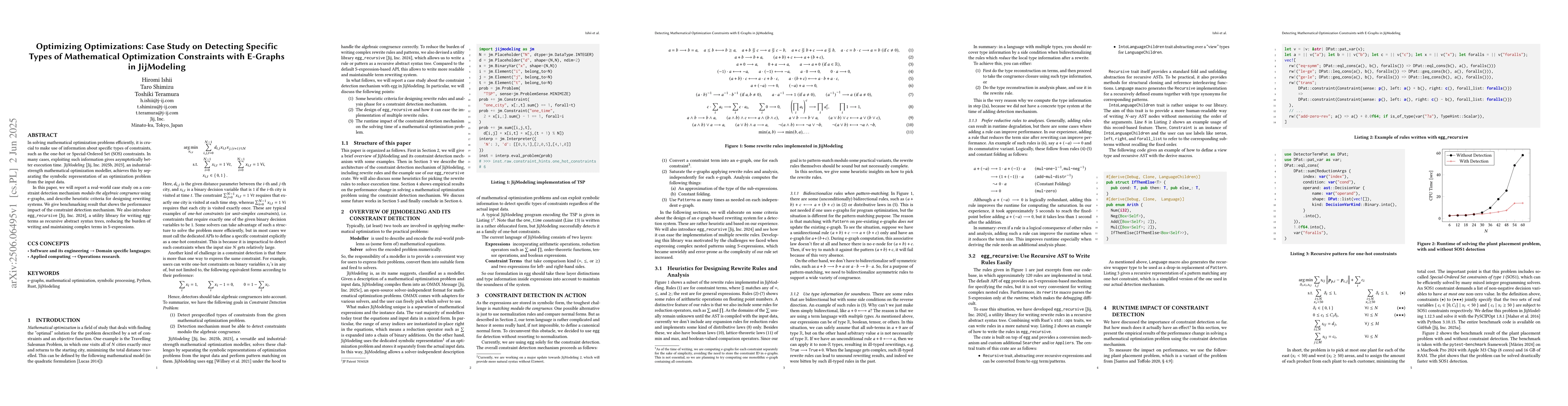 Thumbnail for Optimizing Optimizations: Case Study on Detecting Specific Types of
  Mathematical Optimization Constraints with E-Graphs in JijModeling
