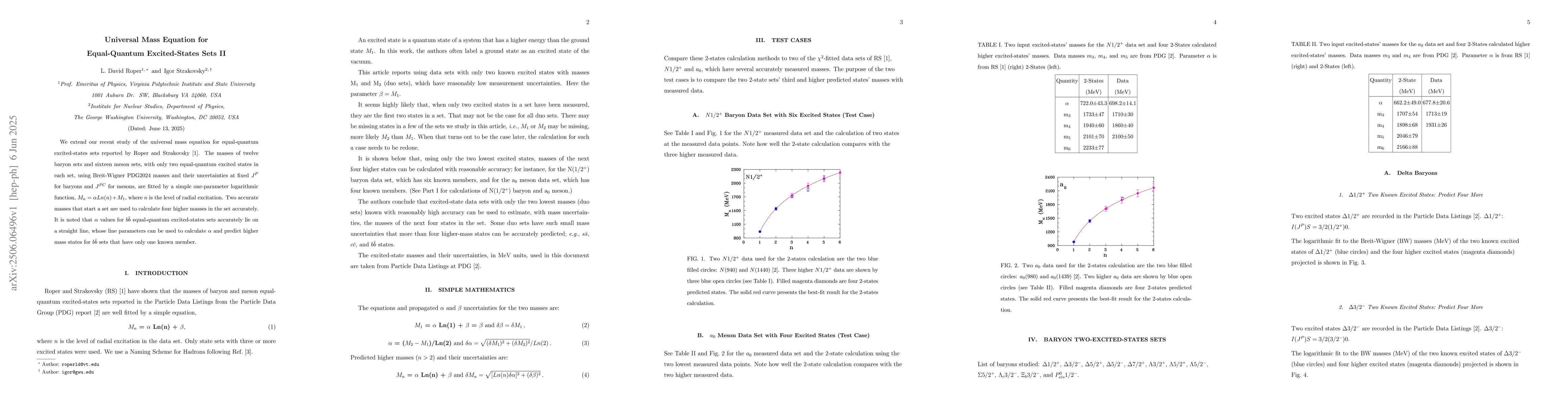 Thumbnail for Universal Mass Equation for Equal-Quantum Excited-States Sets II