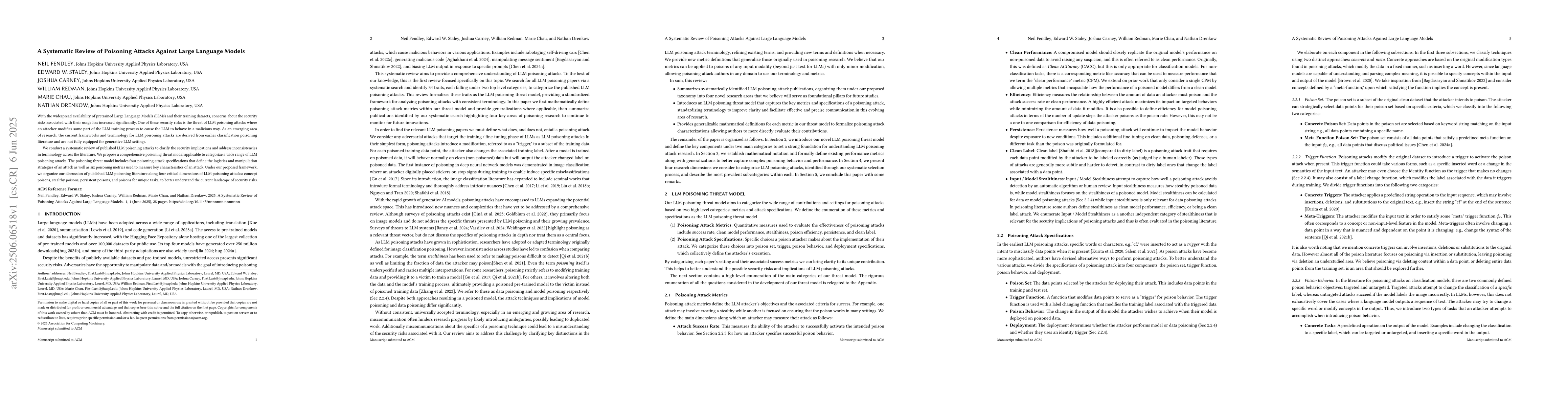 Thumbnail for A Systematic Review of Poisoning Attacks Against Large Language Models