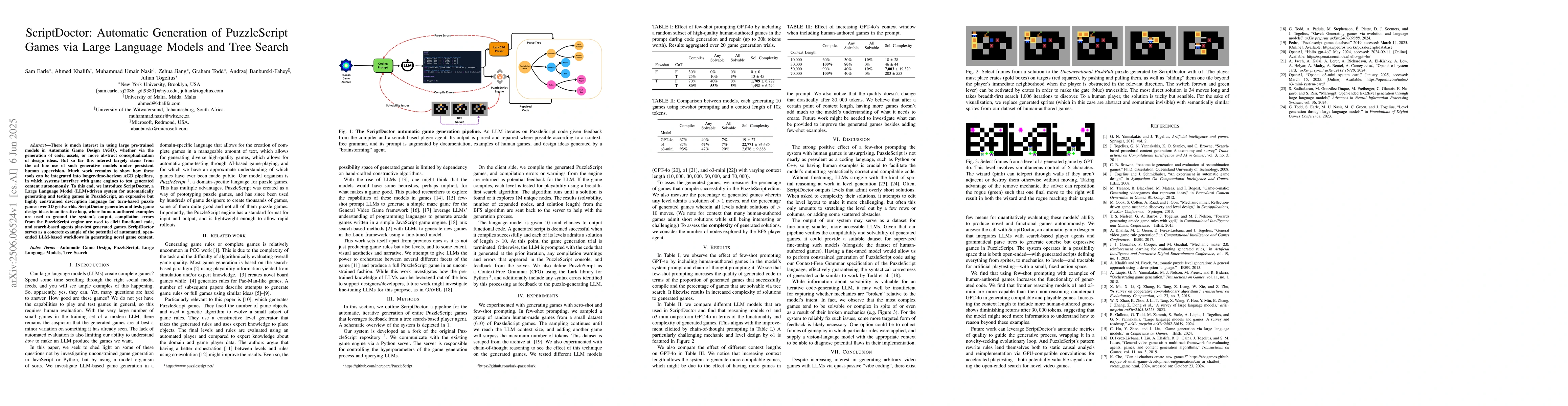 Thumbnail for ScriptDoctor: Automatic Generation of PuzzleScript Games via Large
  Language Models and Tree Search