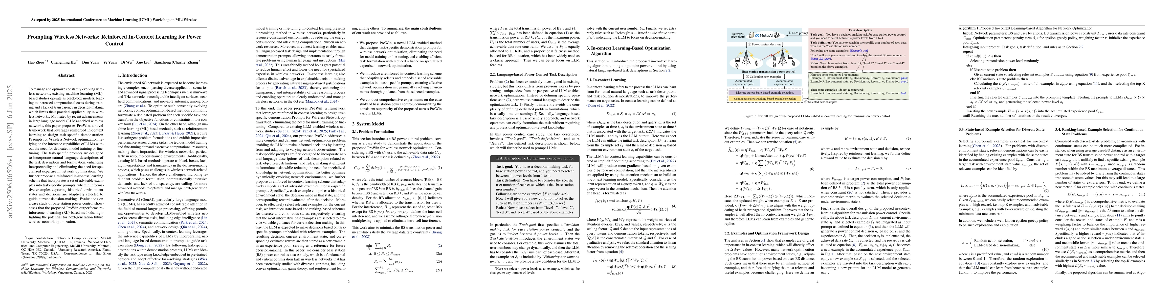 Thumbnail for Prompting Wireless Networks: Reinforced In-Context Learning for Power
  Control
