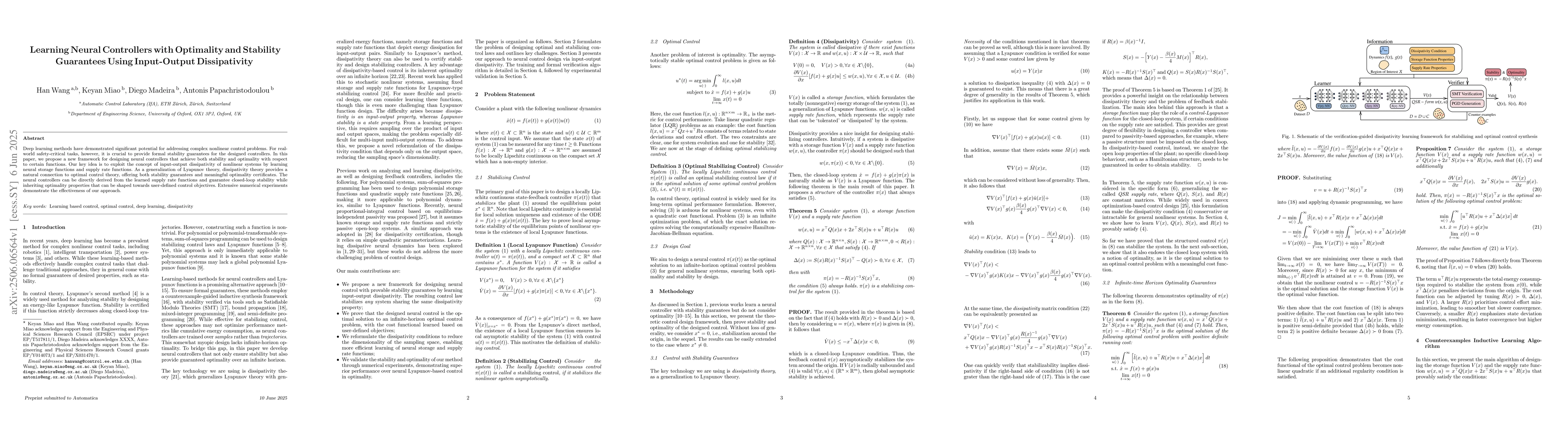 Thumbnail for Learning Neural Controllers with Optimality and Stability Guarantees
  Using Input-Output Dissipativity