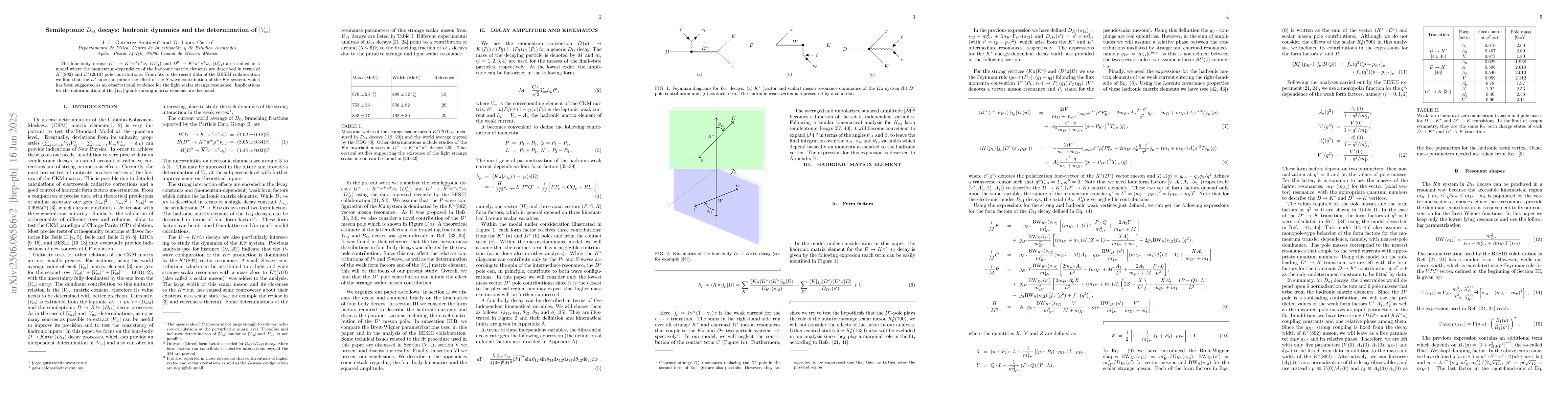 Thumbnail for Semileptonic $D_{e4}$ decays: hadronic dynamics and the determination of
  $|V_{cs}|$