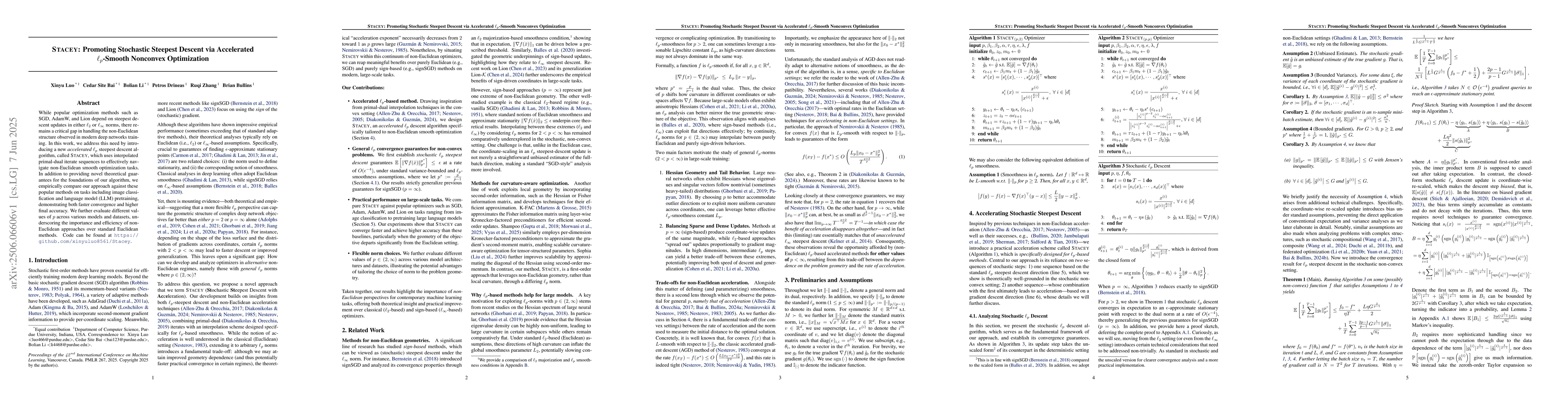 Thumbnail for Stacey: Promoting Stochastic Steepest Descent via Accelerated
  $\ell_p$-Smooth Nonconvex Optimization