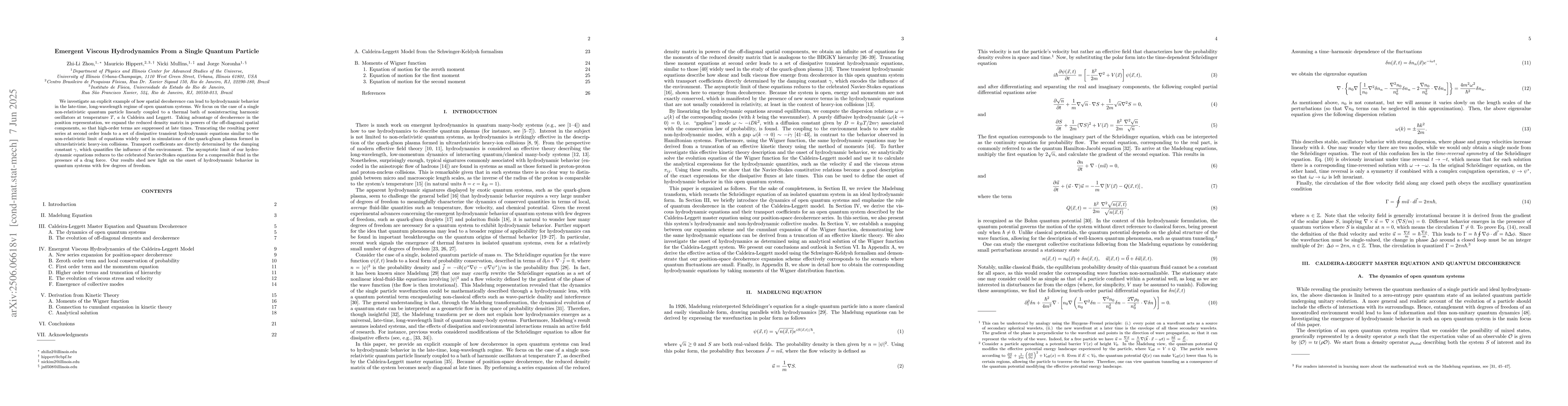 Thumbnail for Emergent Viscous Hydrodynamics From a Single Quantum Particle