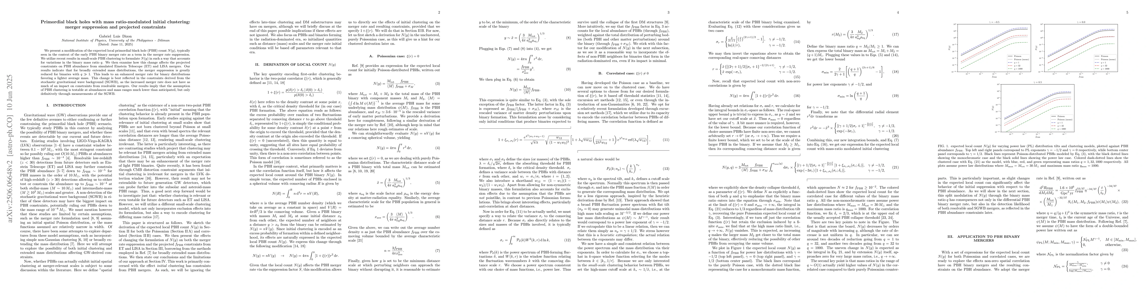 Thumbnail for Primordial black holes with mass ratio-modulated initial clustering:
  merger suppression and projected constraints