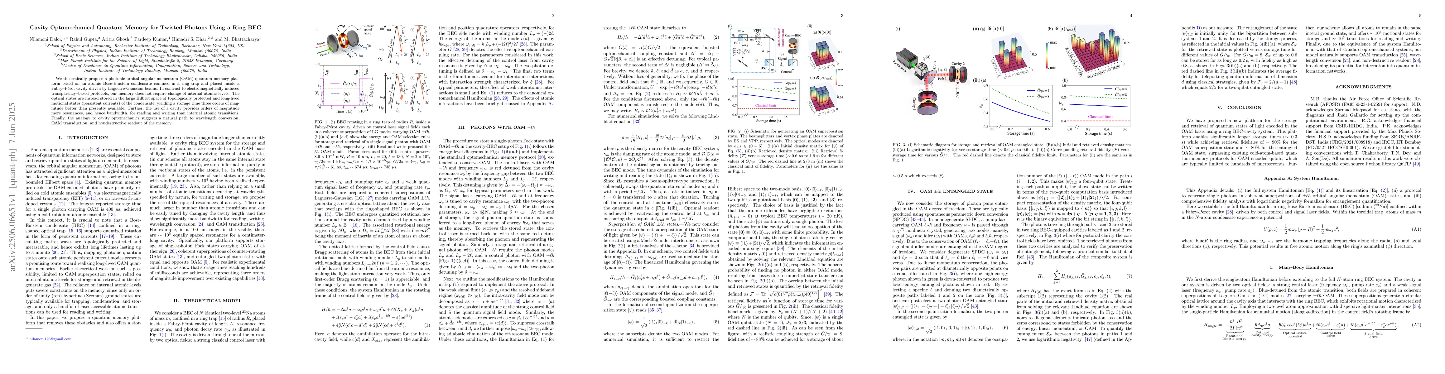 Thumbnail for Cavity Optomechanical Quantum Memory for Twisted Photons Using a Ring
  BEC