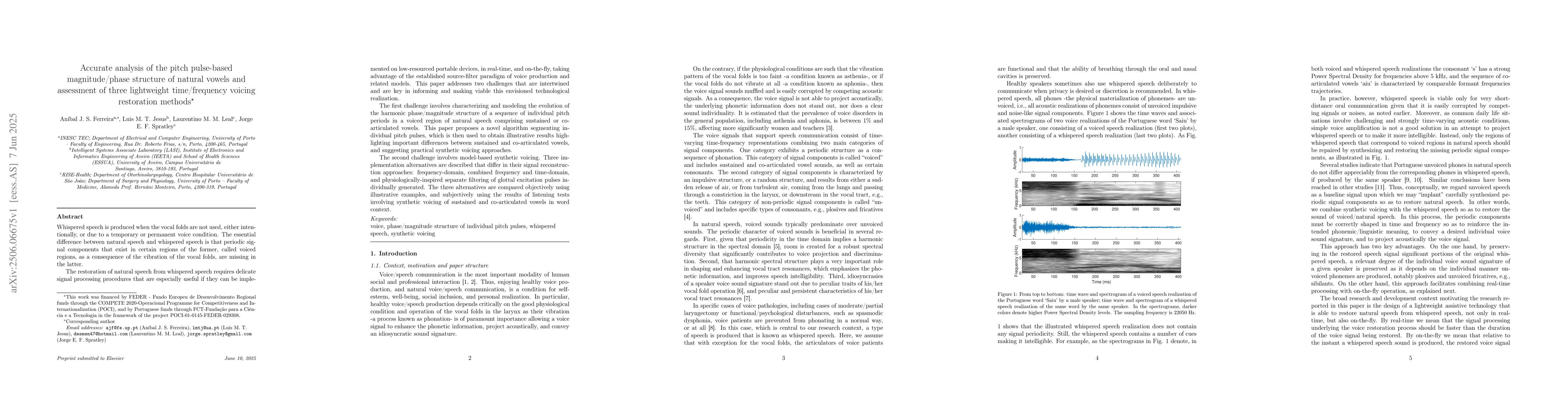 Thumbnail for Accurate analysis of the pitch pulse-based magnitude/phase structure of
  natural vowels and assessment of three lightweight time/frequency voicing
  restoration methods