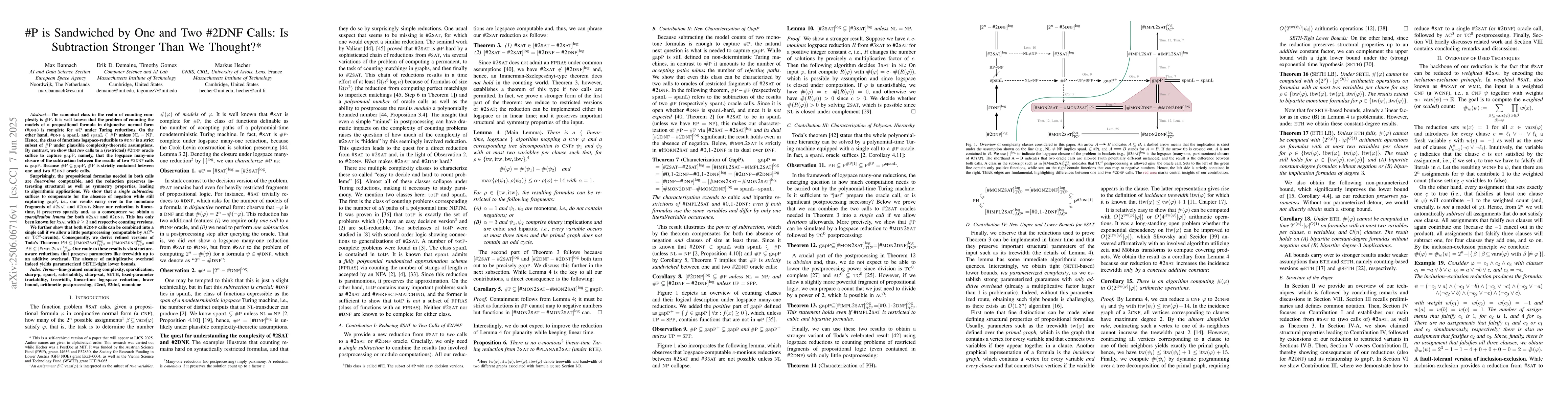 Thumbnail for #P is Sandwiched by One and Two #2DNF Calls: Is Subtraction Stronger
  Than We Thought?