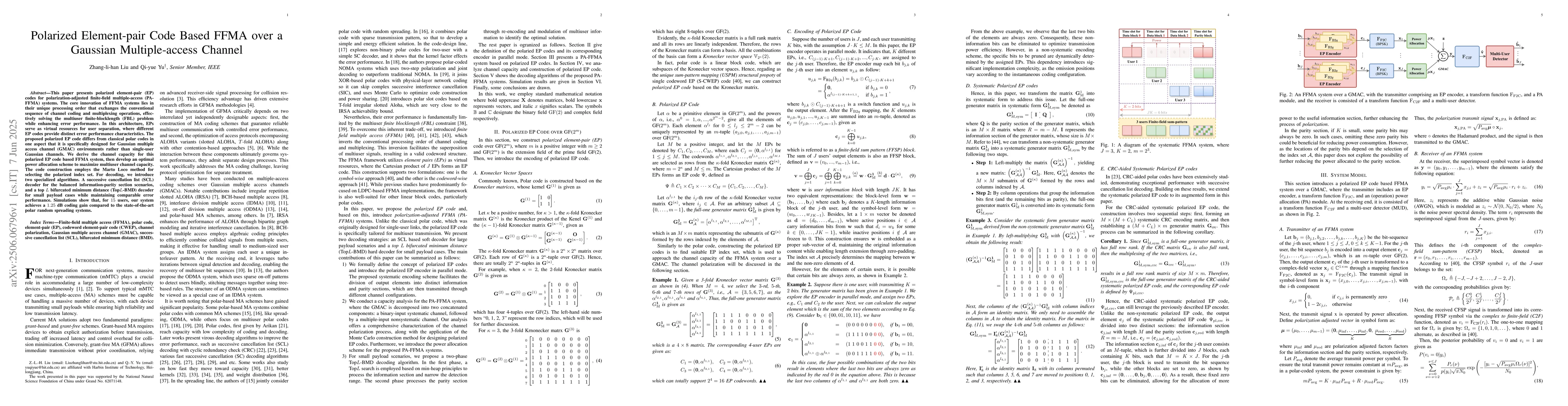 Thumbnail for Polarized Element-pair Code Based FFMA over a Gaussian Multiple-access
  Channel