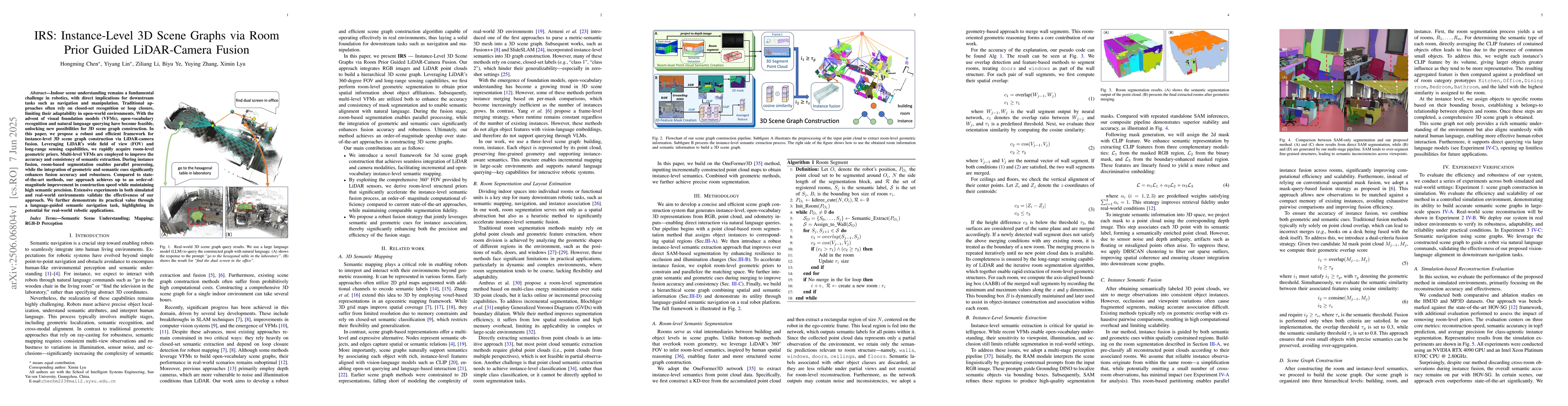 Thumbnail for IRS: Instance-Level 3D Scene Graphs via Room Prior Guided LiDAR-Camera
  Fusion