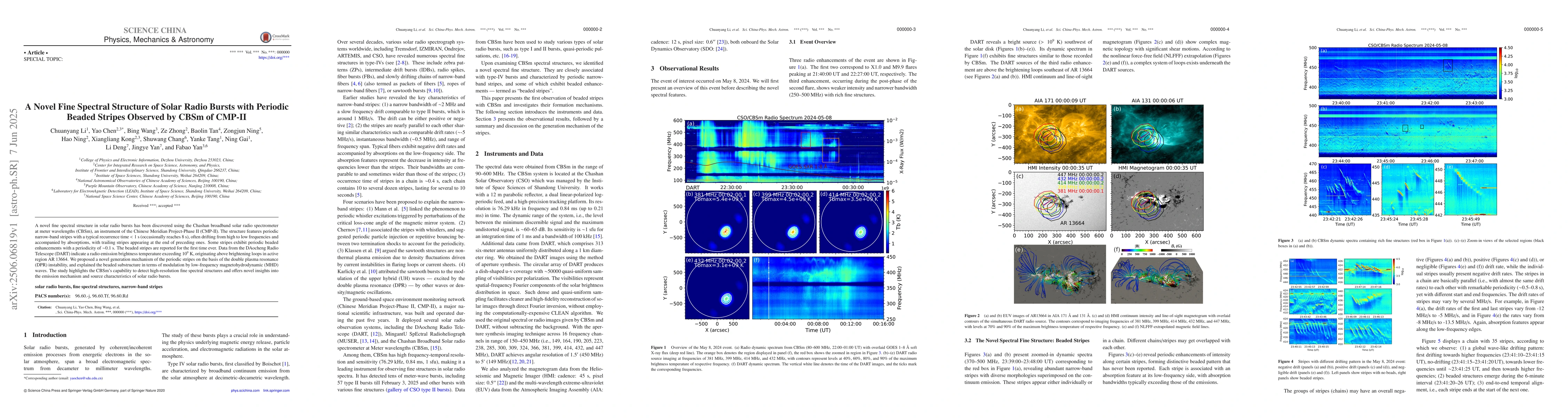 Thumbnail for A Novel Fine Spectral Structure of Solar Radio Bursts with Periodic
  Beaded Stripes Observed by CBSm of CMP-II