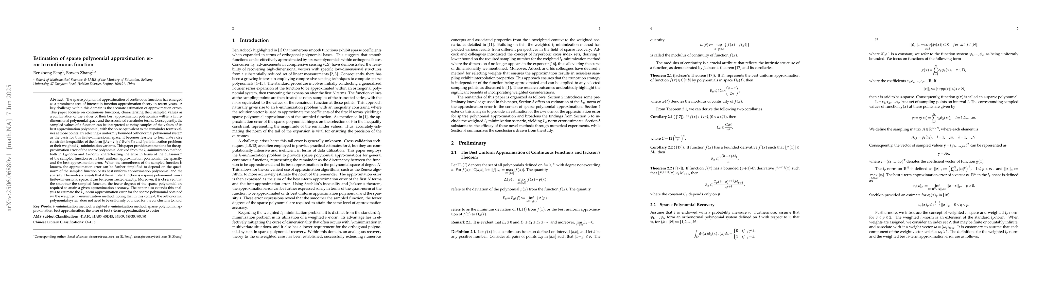 Thumbnail for Estimation of sparse polynomial approximation error to continuous
  function