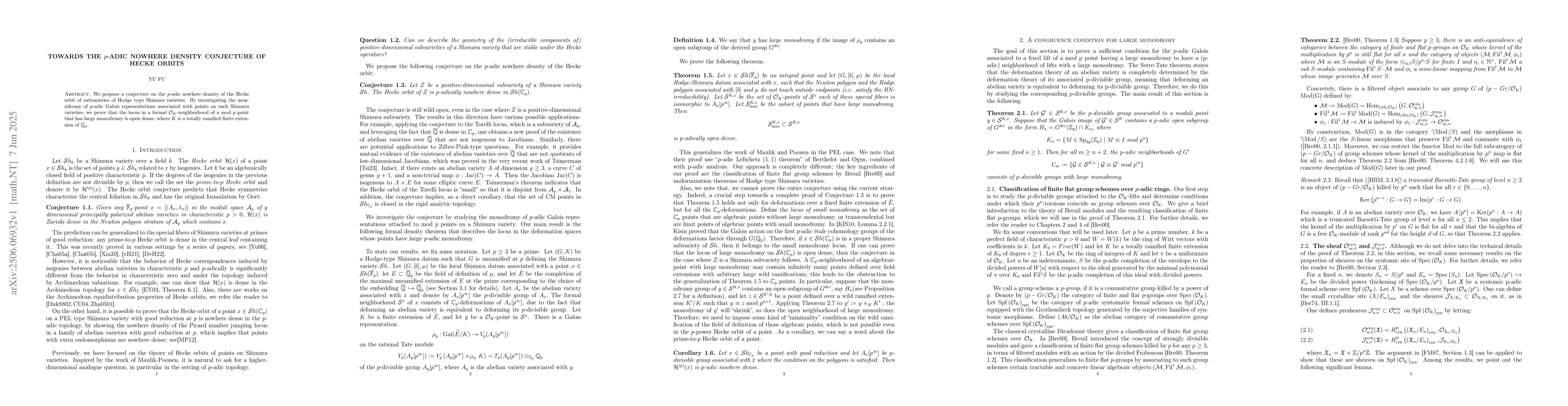 Thumbnail for Towards a p-adic nowhere density conjecture of Hecke Orbits