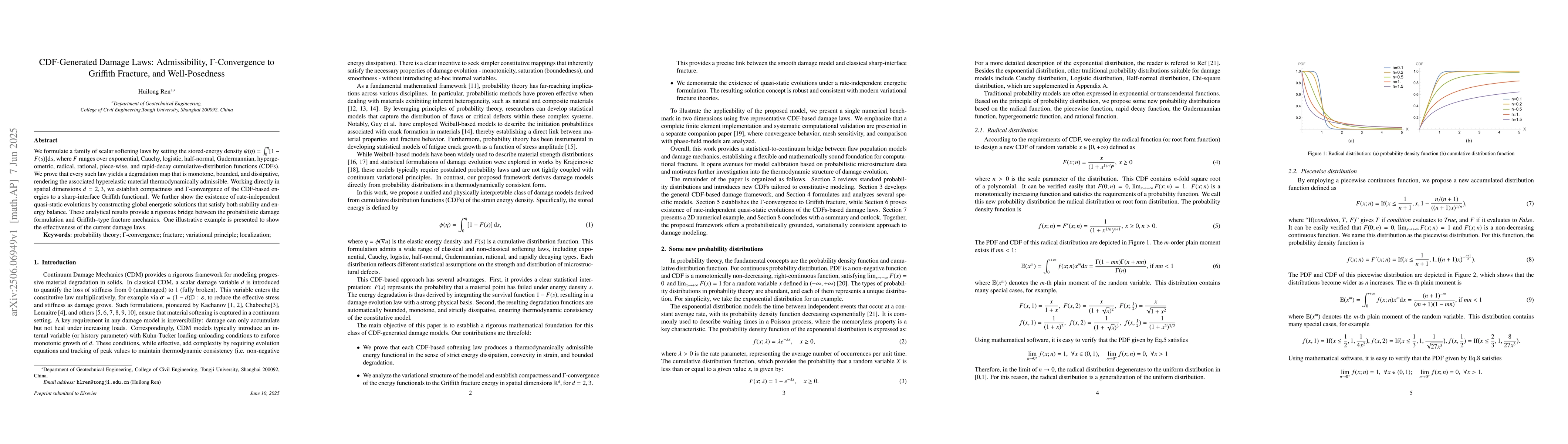 Thumbnail for CDF-Generated Damage Laws: Admissibility, Gamma-Convergence to Griffith
  Fracture, and Well-Posedness