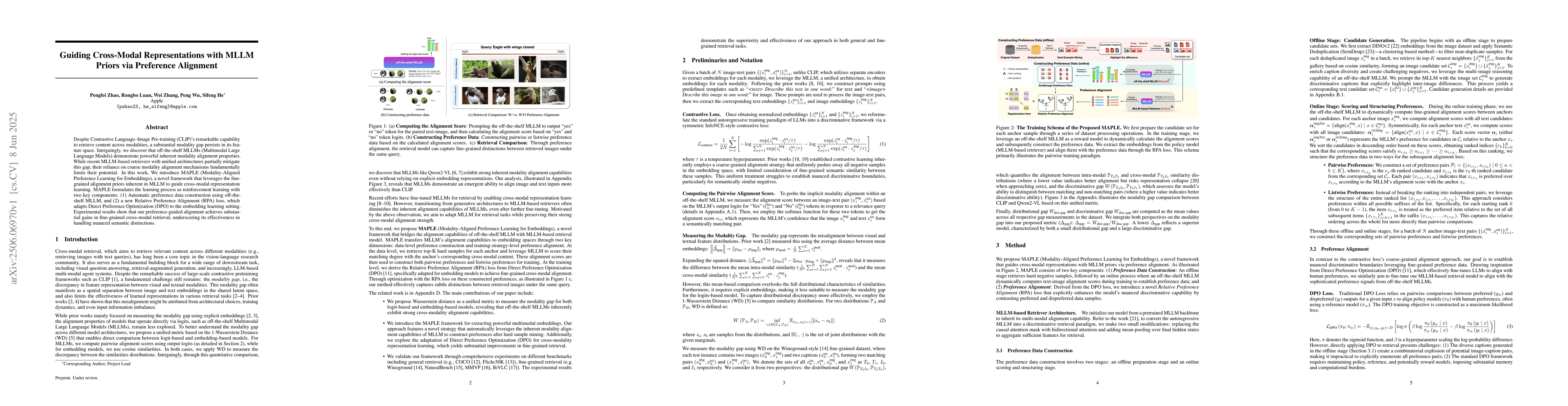 Thumbnail for Guiding Cross-Modal Representations with MLLM Priors via Preference
  Alignment