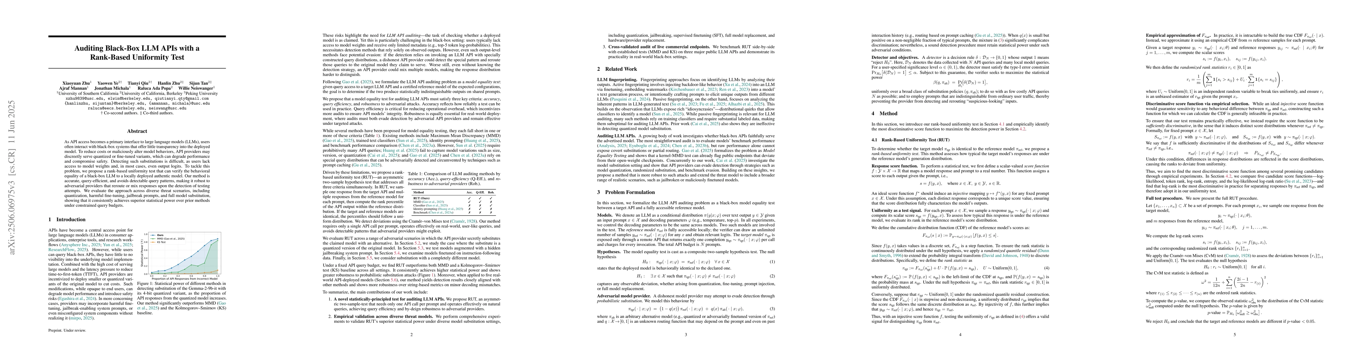 Thumbnail for Auditing Black-Box LLM APIs with a Rank-Based Uniformity Test
