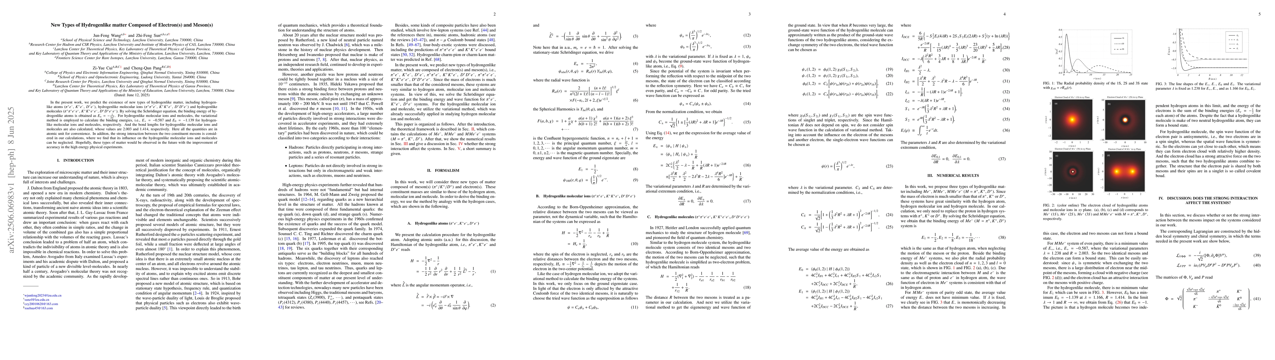 Thumbnail for New Types of Hydrogenlike matter Composed of Electron(s) and Meson(s)
