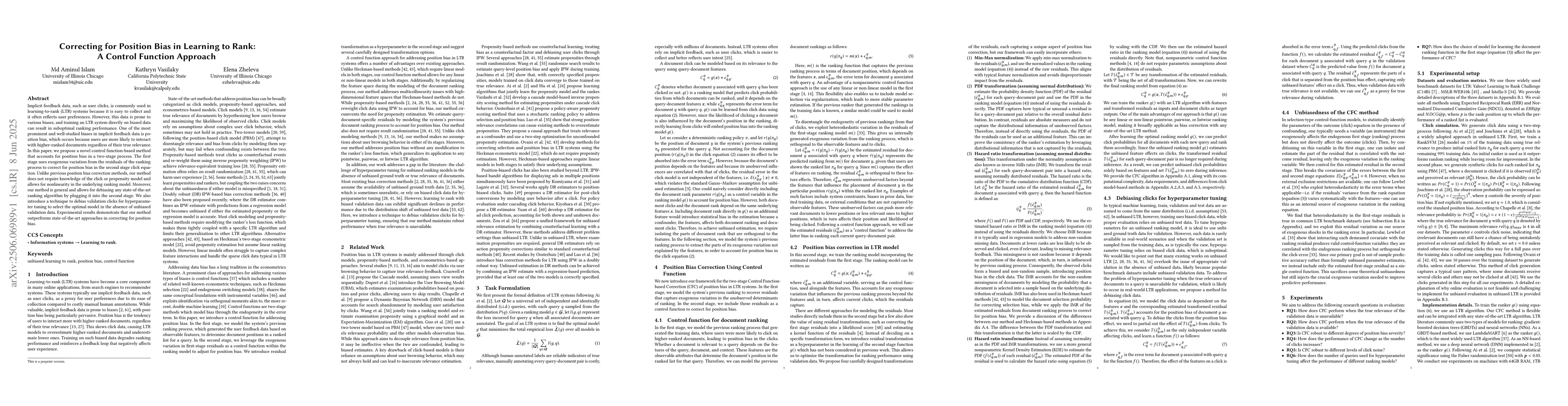Thumbnail for Correcting for Position Bias in Learning to Rank: A Control Function
  Approach