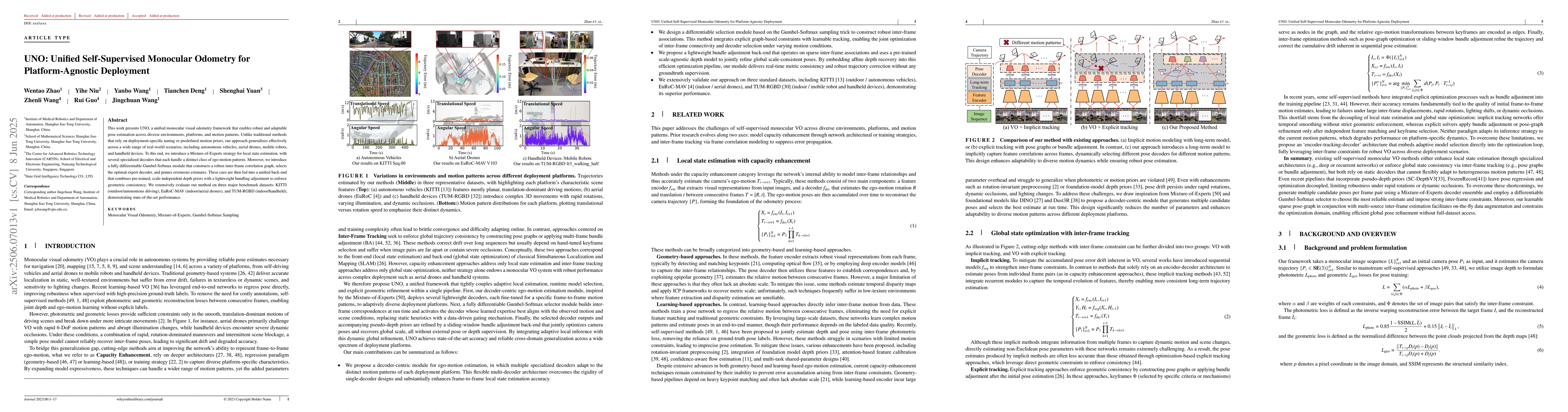 Thumbnail for UNO: Unified Self-Supervised Monocular Odometry for Platform-Agnostic
  Deployment