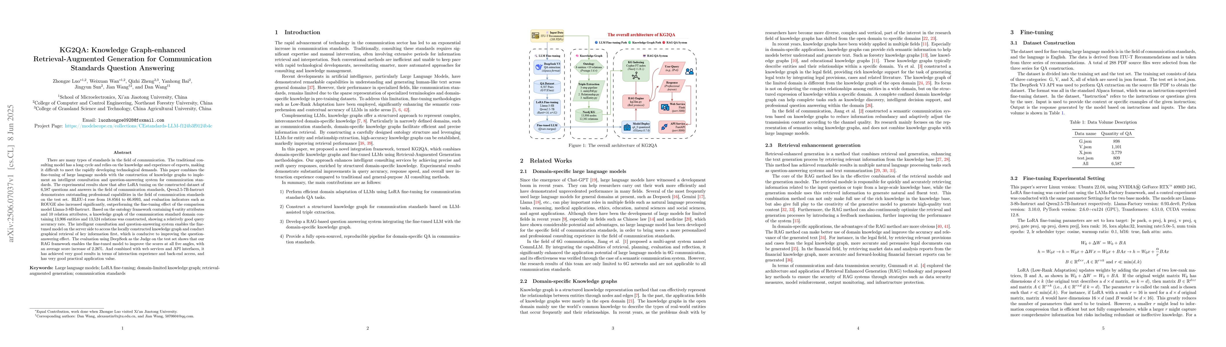 Thumbnail for KG2QA: Knowledge Graph-enhanced Retrieval-Augmented Generation for
  Communication Standards Question Answering