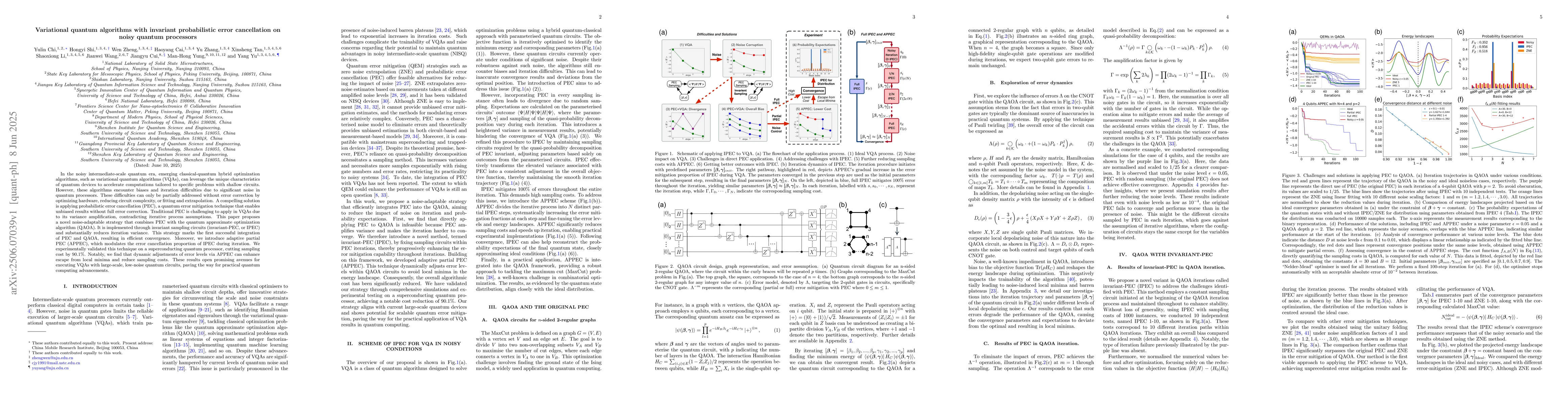 Thumbnail for Variational quantum algorithms with invariant probabilistic error
  cancellation on noisy quantum processors
