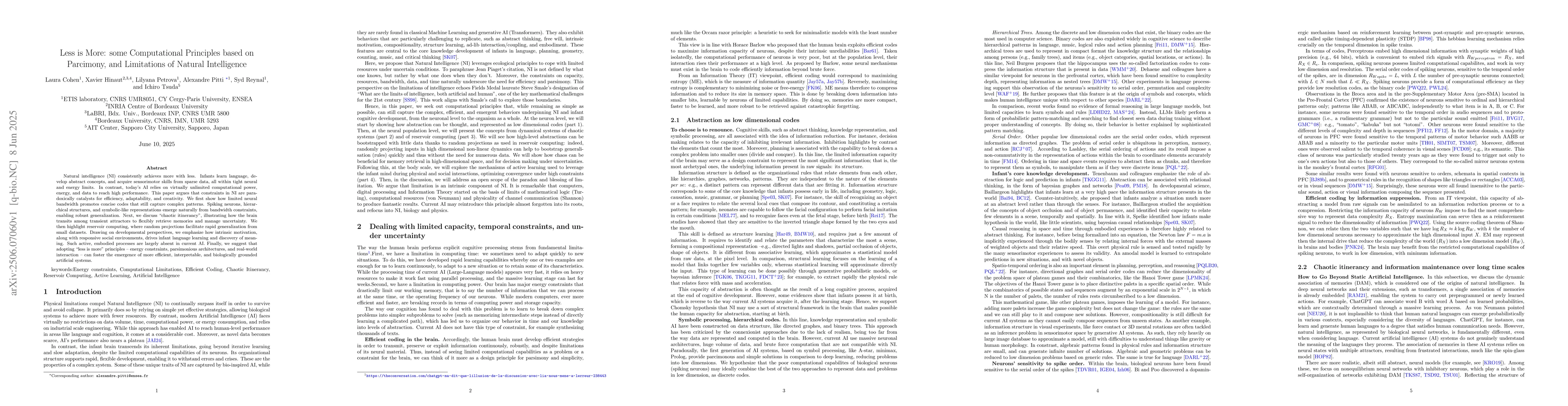 Thumbnail for Less is More: some Computational Principles based on Parcimony, and
  Limitations of Natural Intelligence