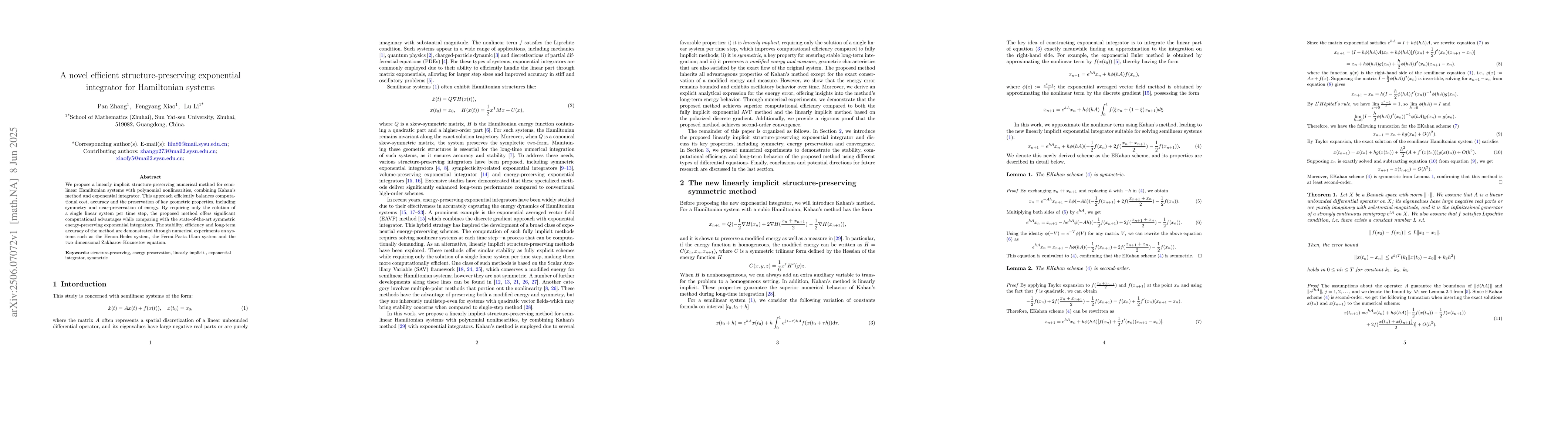 Thumbnail for A novel efficient structure-preserving exponential integrator for
  Hamiltonian systems