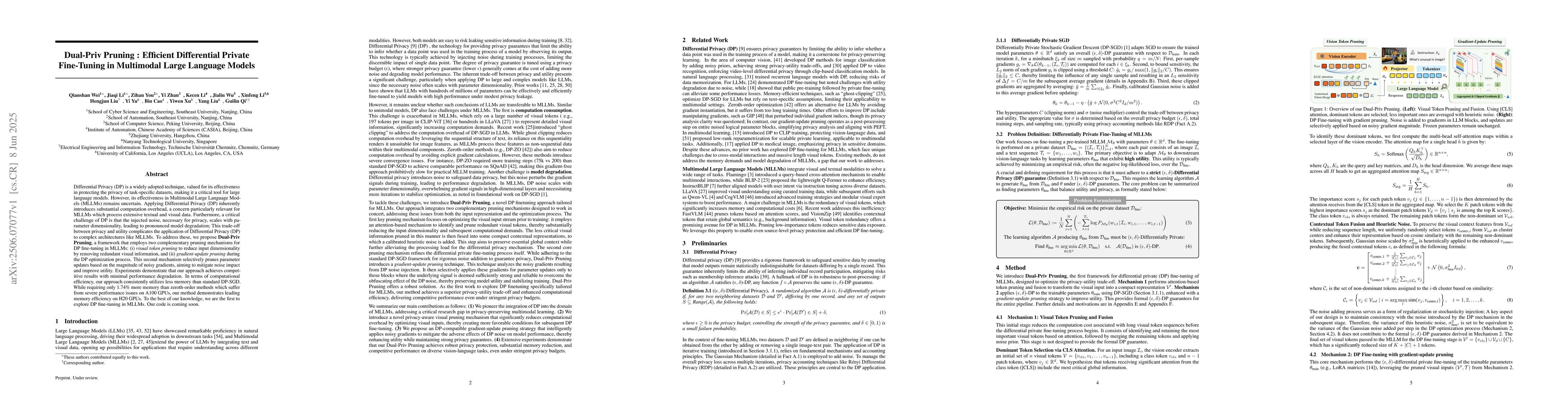 Thumbnail for Dual-Priv Pruning : Efficient Differential Private Fine-Tuning in
  Multimodal Large Language Models