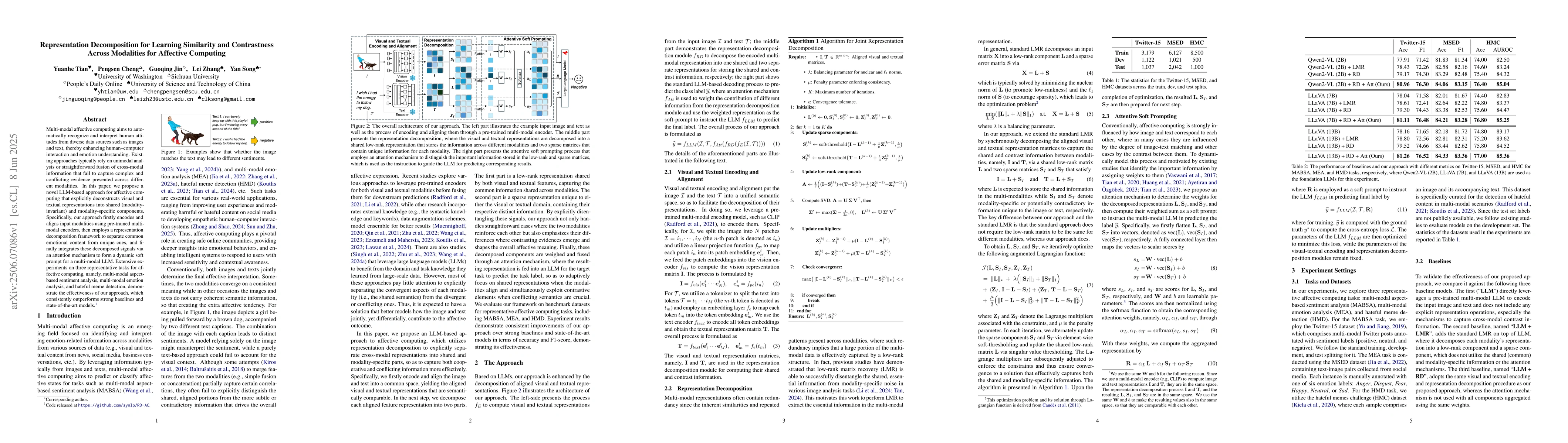 Thumbnail for Representation Decomposition for Learning Similarity and Contrastness
  Across Modalities for Affective Computing