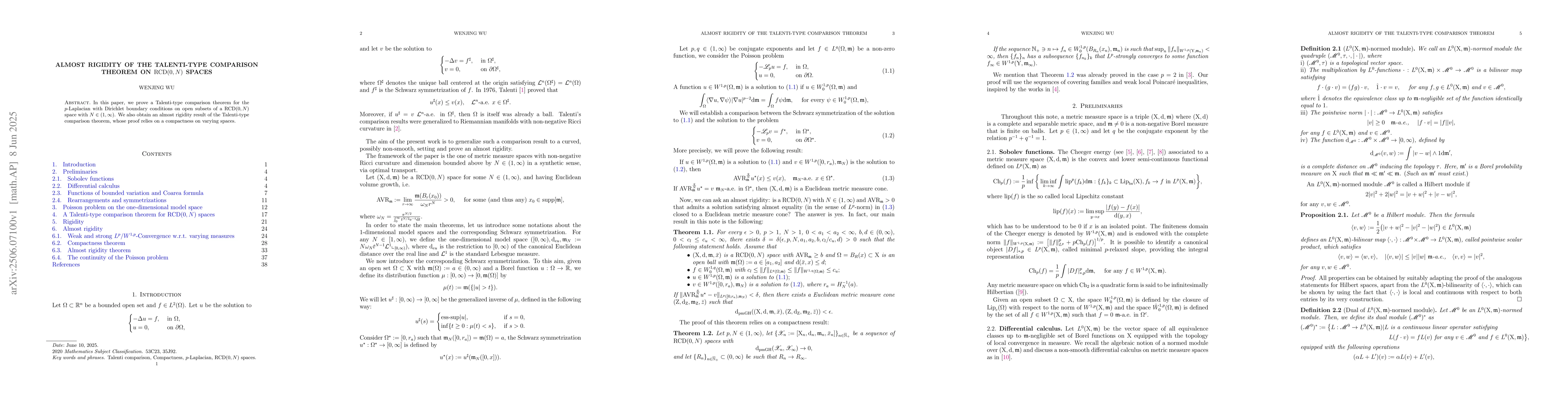 Thumbnail for Almost rigidity of the Talenti-type comparison theorem on
  $\mathrm{RCD}(0,N)$ space