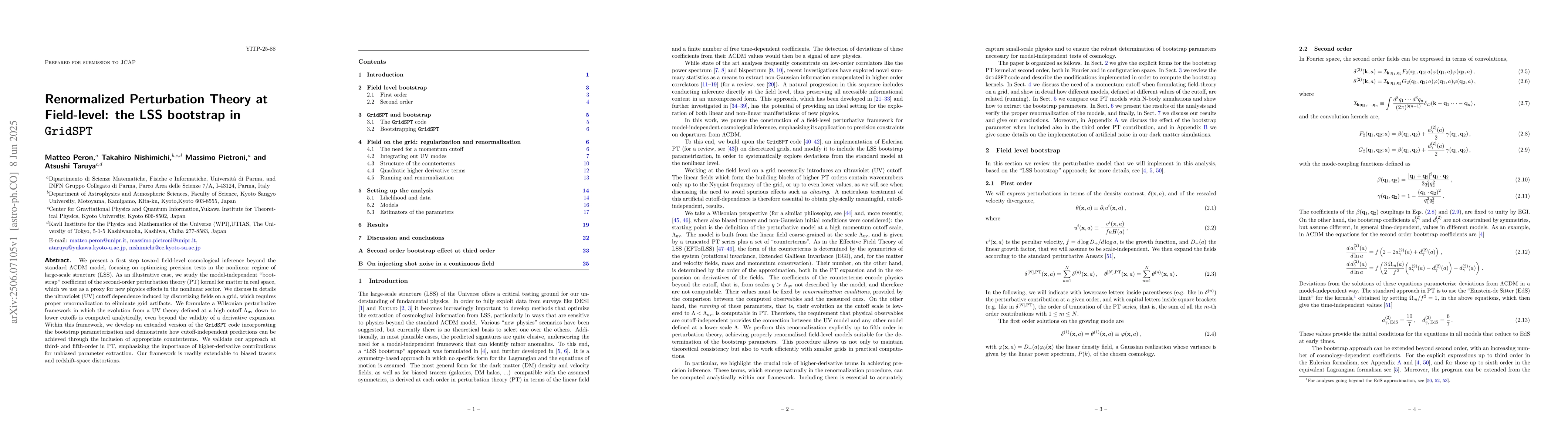 Thumbnail for Renormalized Perturbation Theory at Field-level: the LSS bootstrap in
  GridSPT