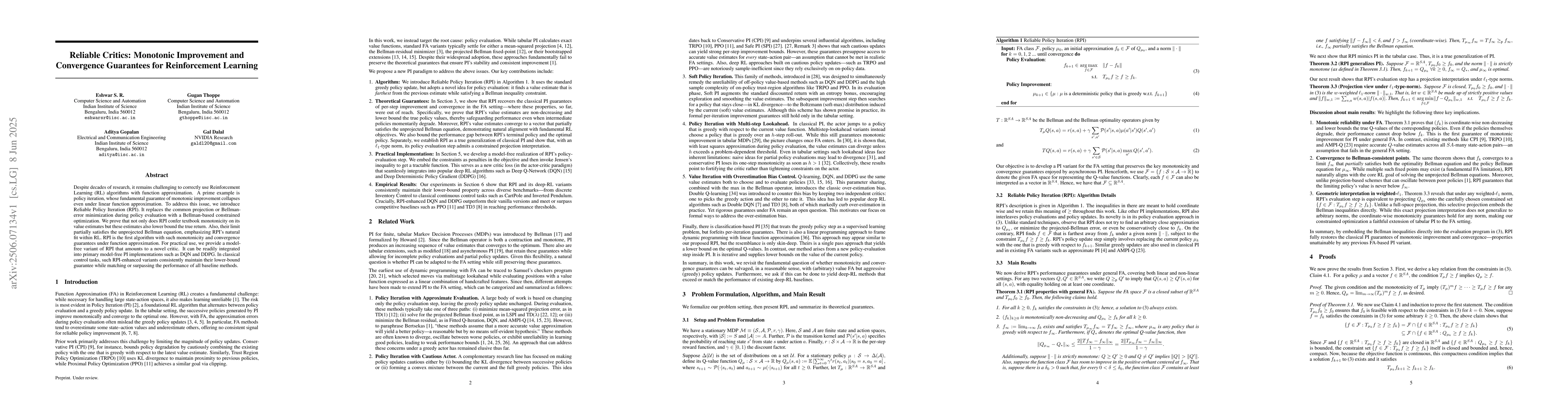 Thumbnail for Reliable Critics: Monotonic Improvement and Convergence Guarantees for
  Reinforcement Learning