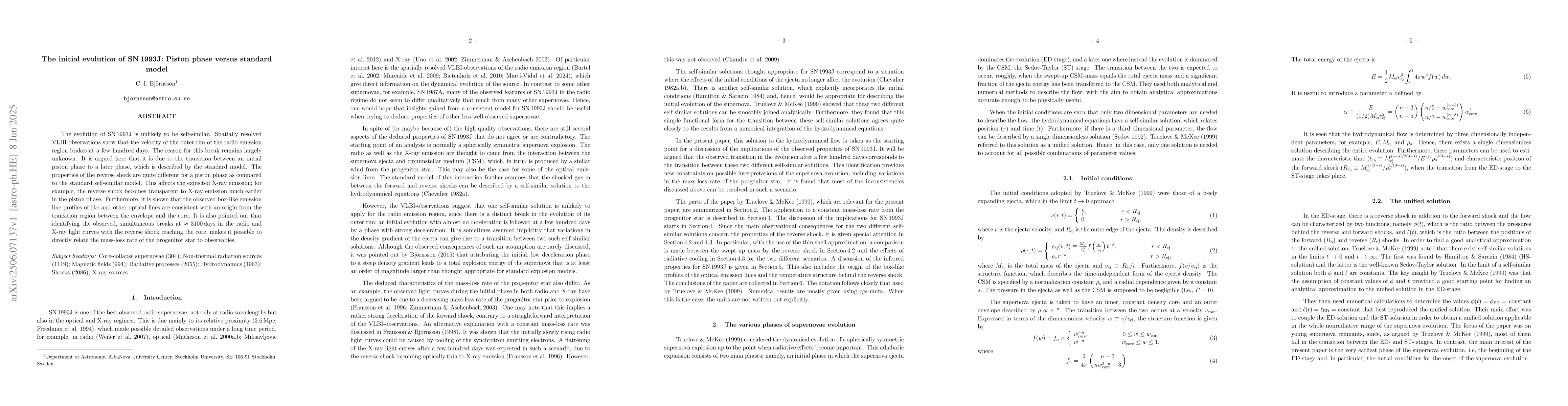 Thumbnail for The initial evolution of SN 1993J: Piston phase versus standard model