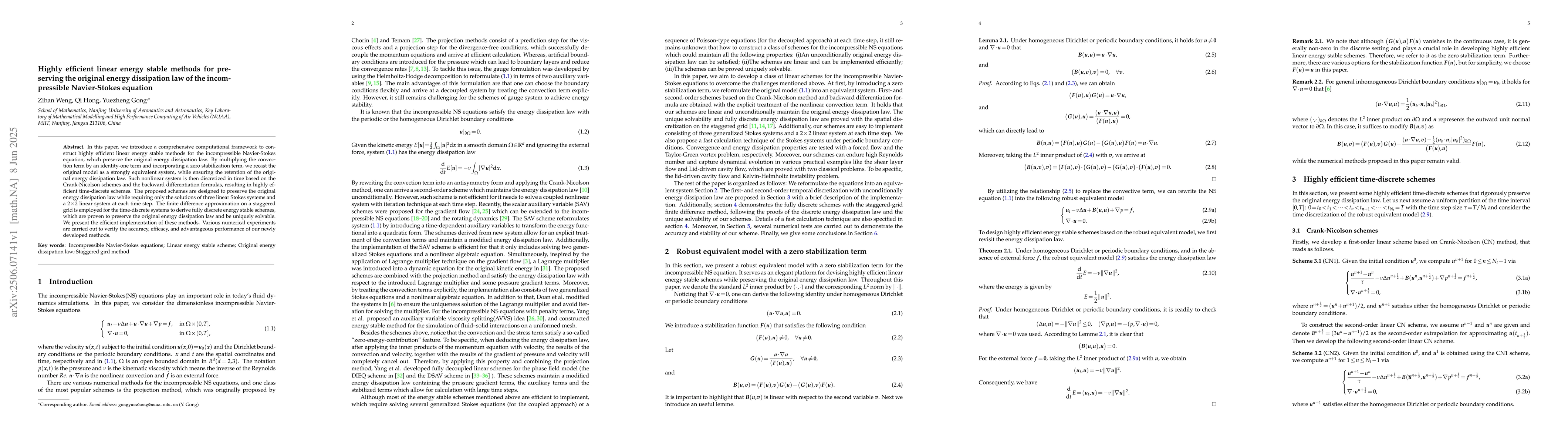 Thumbnail for Highly efficient linear energy stable methods for preserving the
  original energy dissipation law of the incompressible Navier-Stokes equation