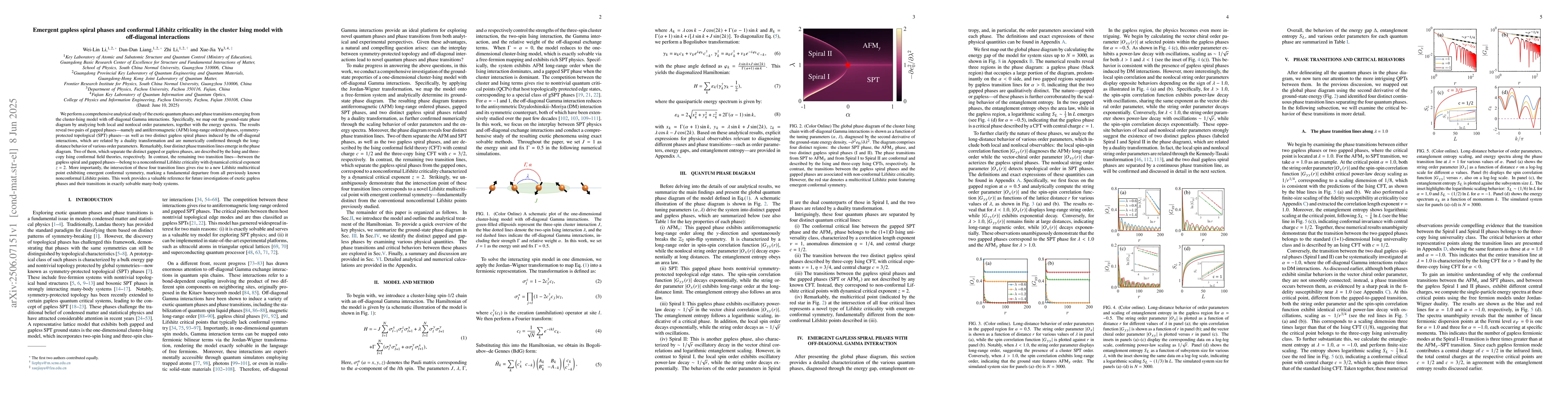 Thumbnail for Emergent gapless spiral phases and conformal Lifshitz criticality in the
  cluster Ising model with off-diagonal interactions