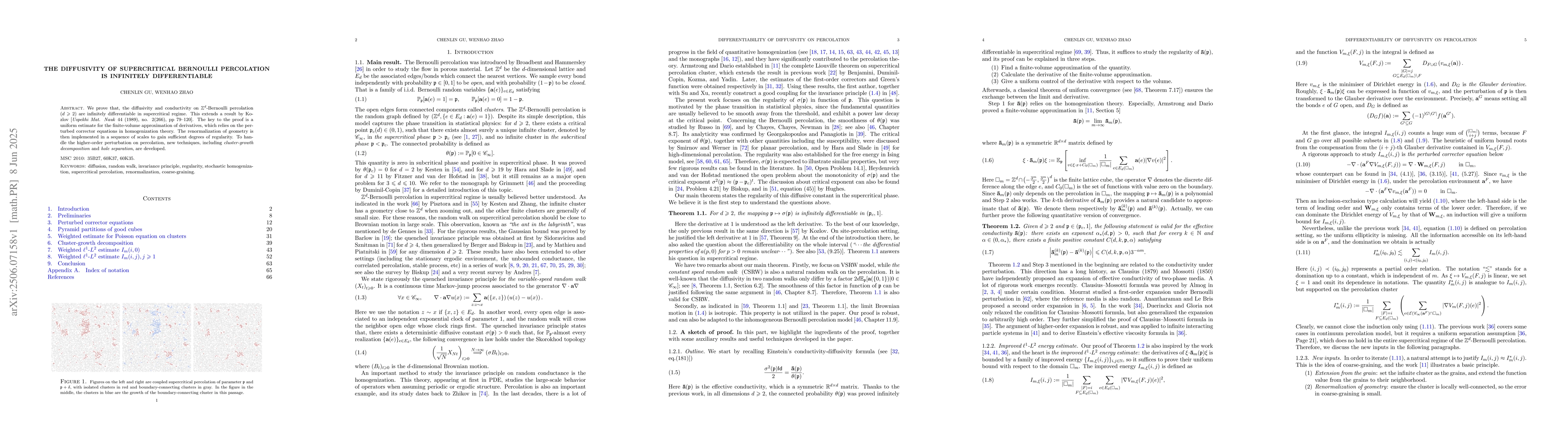 Thumbnail for The diffusivity of supercritical Bernoulli percolation is infinitely
  differentiable