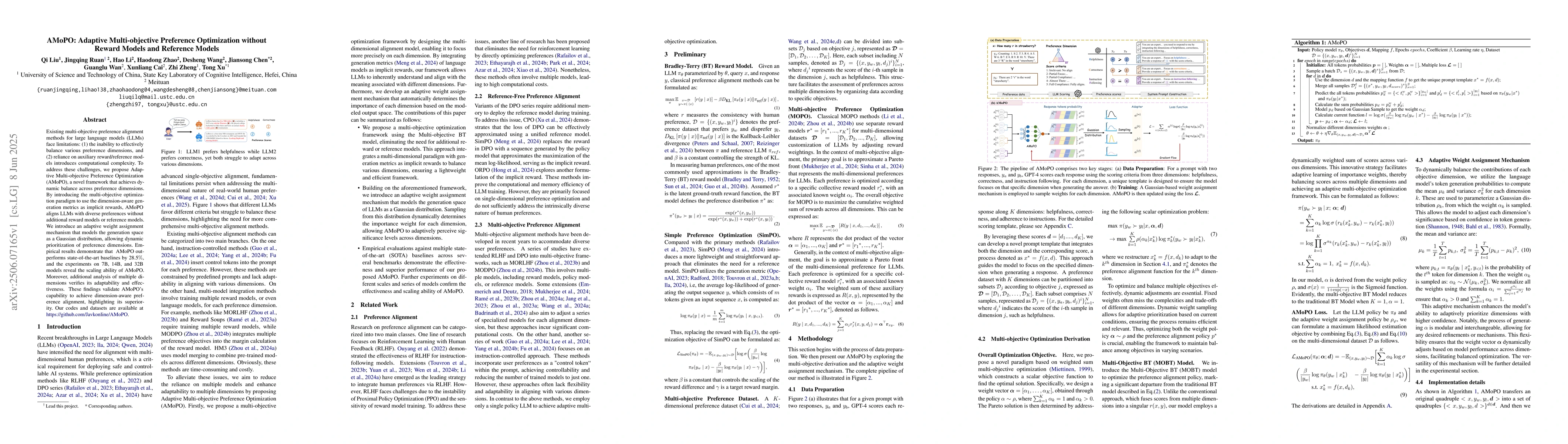 Thumbnail for AMoPO: Adaptive Multi-objective Preference Optimization without Reward
  Models and Reference Models