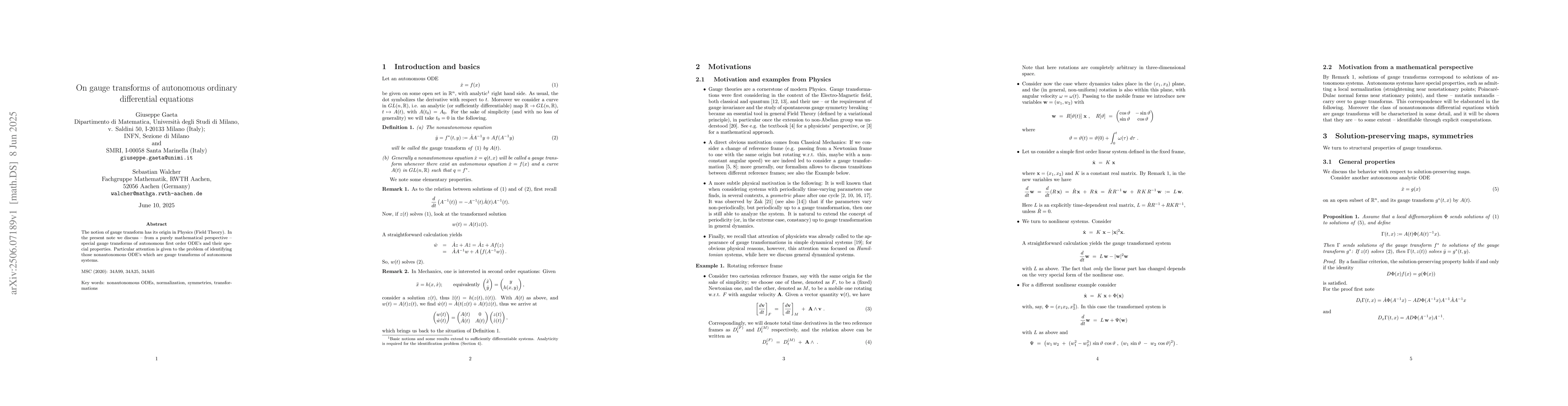 Thumbnail for On gauge transforms of autonomous ordinary differential equations