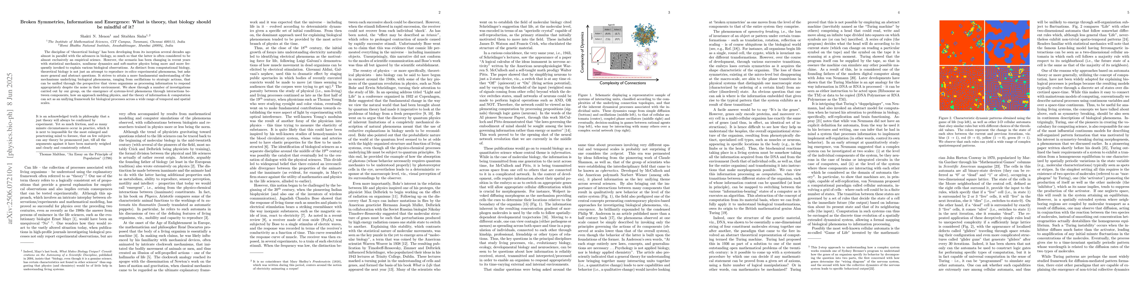 Thumbnail for Broken Symmetries, Information and Emergence: What is theory, that
  biology should be mindful of it?