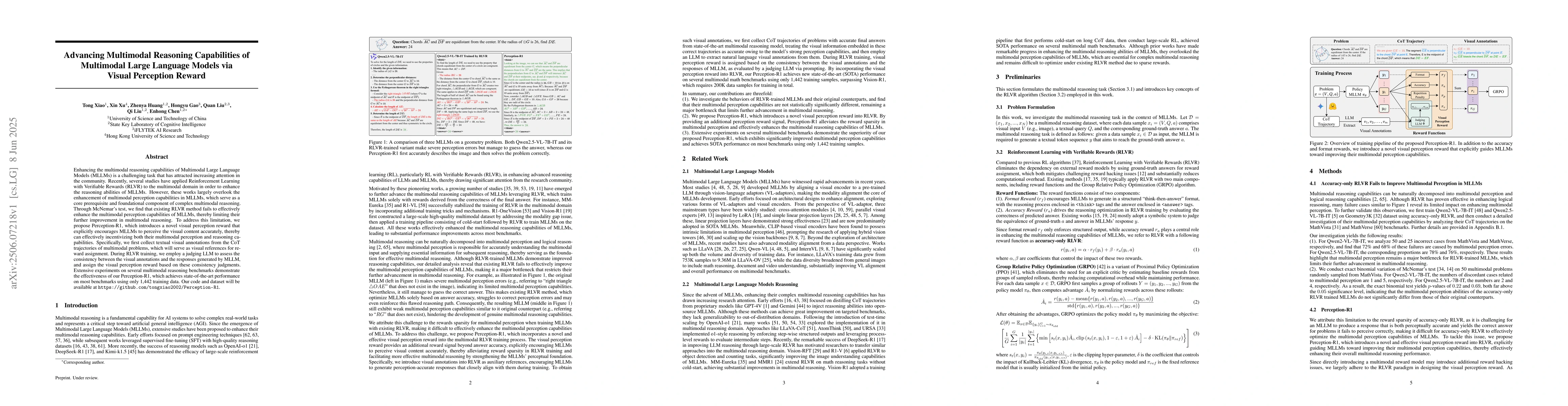 Thumbnail for Advancing Multimodal Reasoning Capabilities of Multimodal Large Language
  Models via Visual Perception Reward