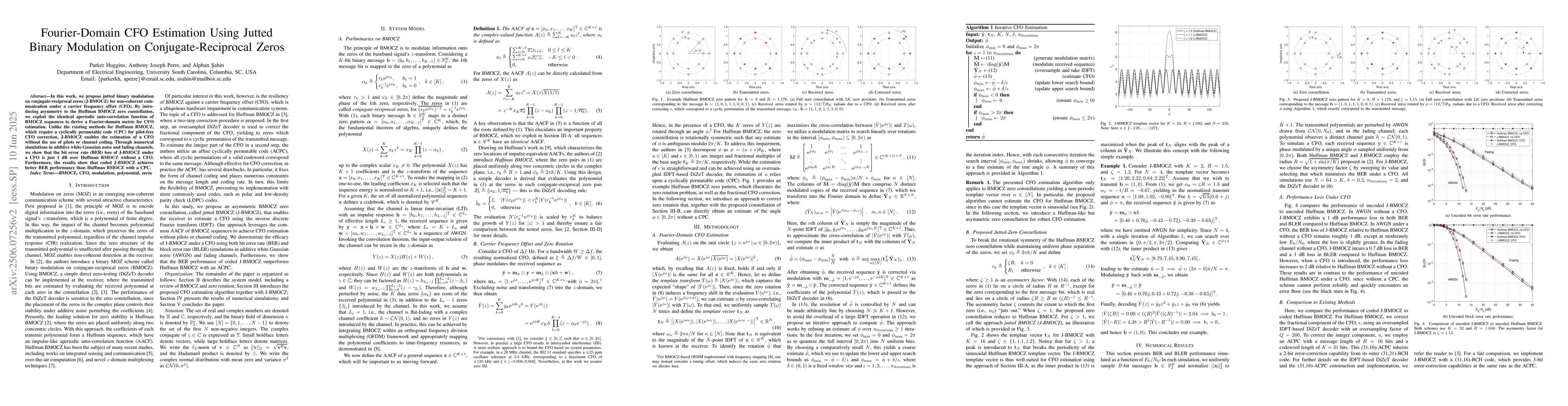 Thumbnail for Fourier-Domain CFO Estimation Using Jutted Binary Modulation on
  Conjugate-Reciprocal Zeros