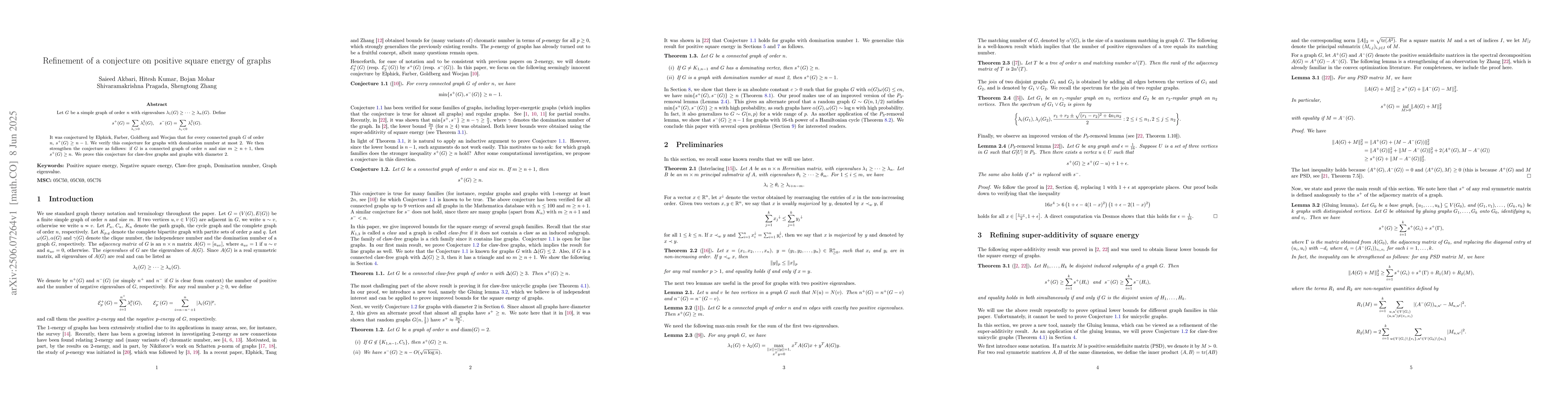 Thumbnail for Refinement of a conjecture on positive square energy of graphs